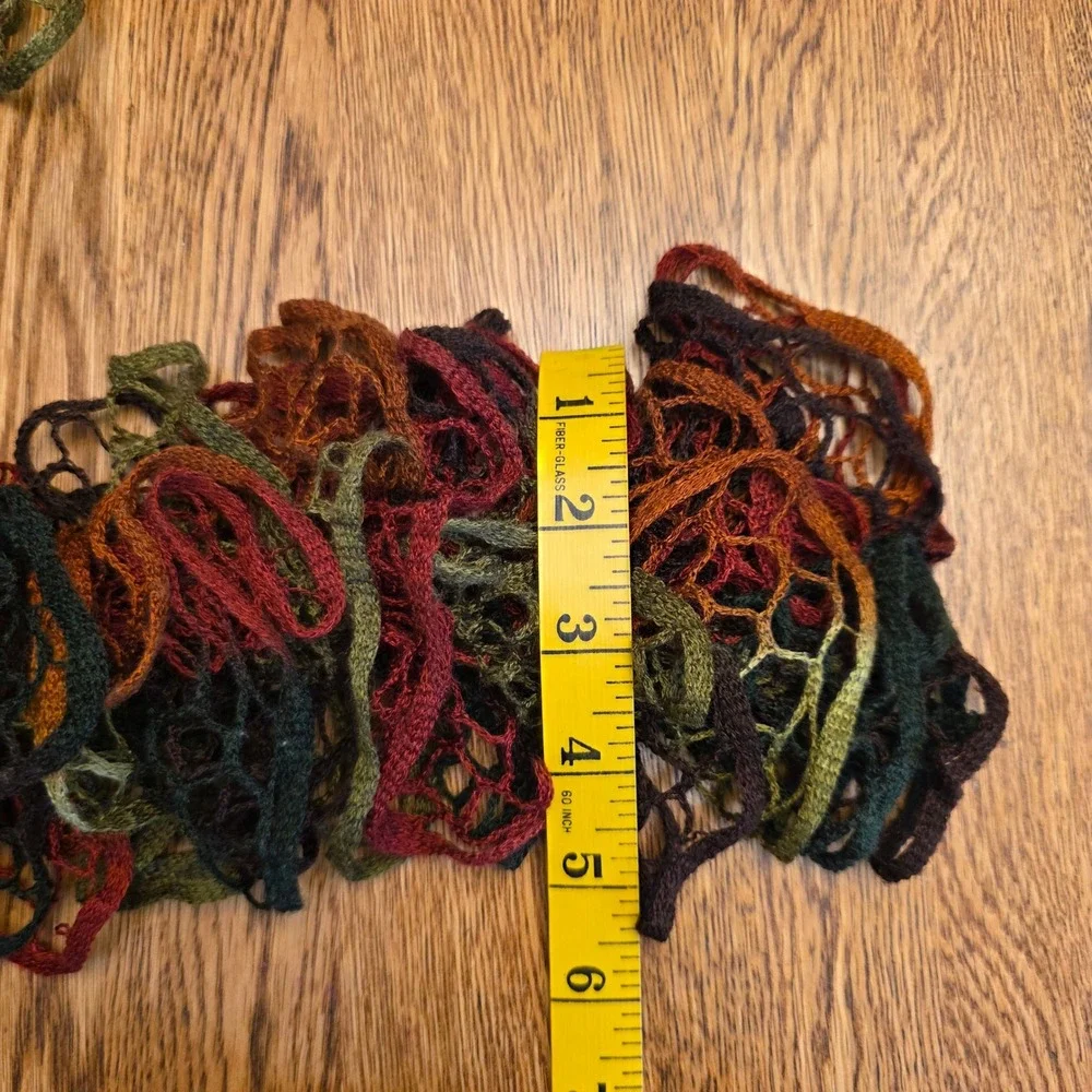 Lattice Knit Scarf Earth Tone Variegated Ruffle Boho Green Rust 5x66